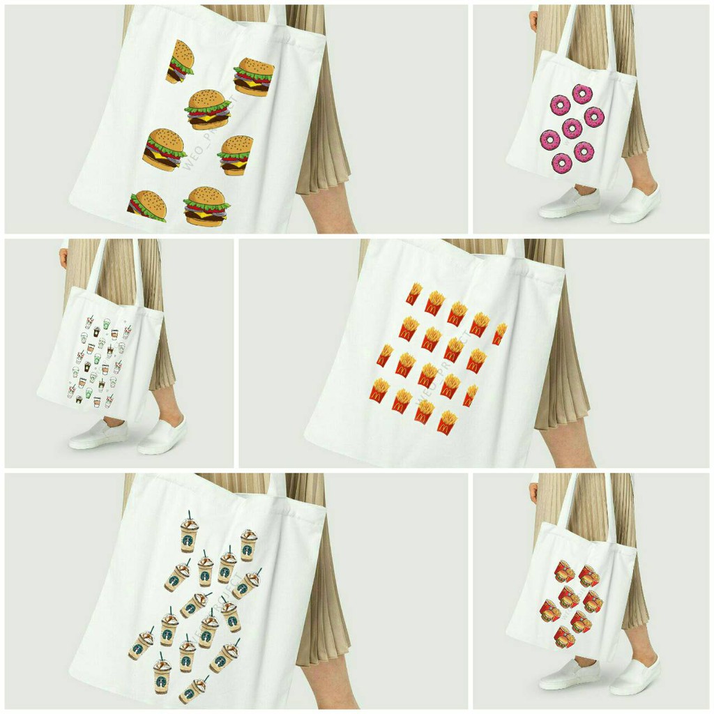 TOTE BAG KANVAS MURAH / TOTE BAG WANITA / TOTE BAG MOTIF SNACK AESTHETIC