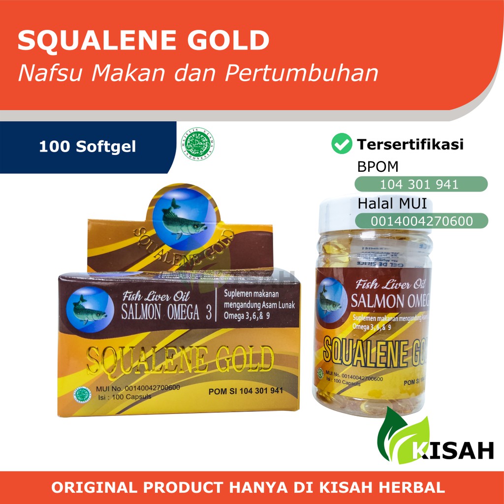 SQUALENE GOLD Minyak Ikan Salmon Suplemen Penambah Nafsu Makan Anak dan Dewasa Omega 3,6 dan 9