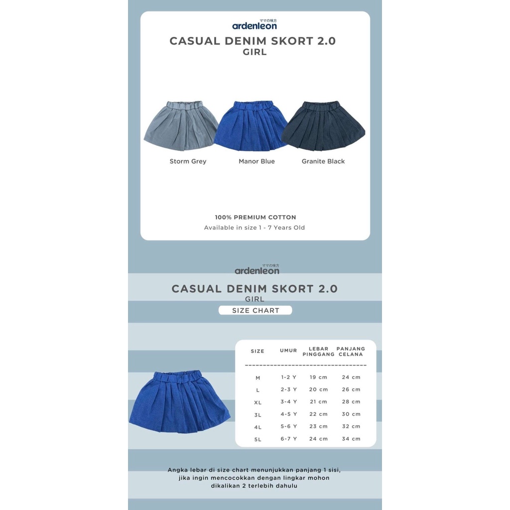 Ardenleon - Girls Casual Denim Skort 2.0 | Rok Anak