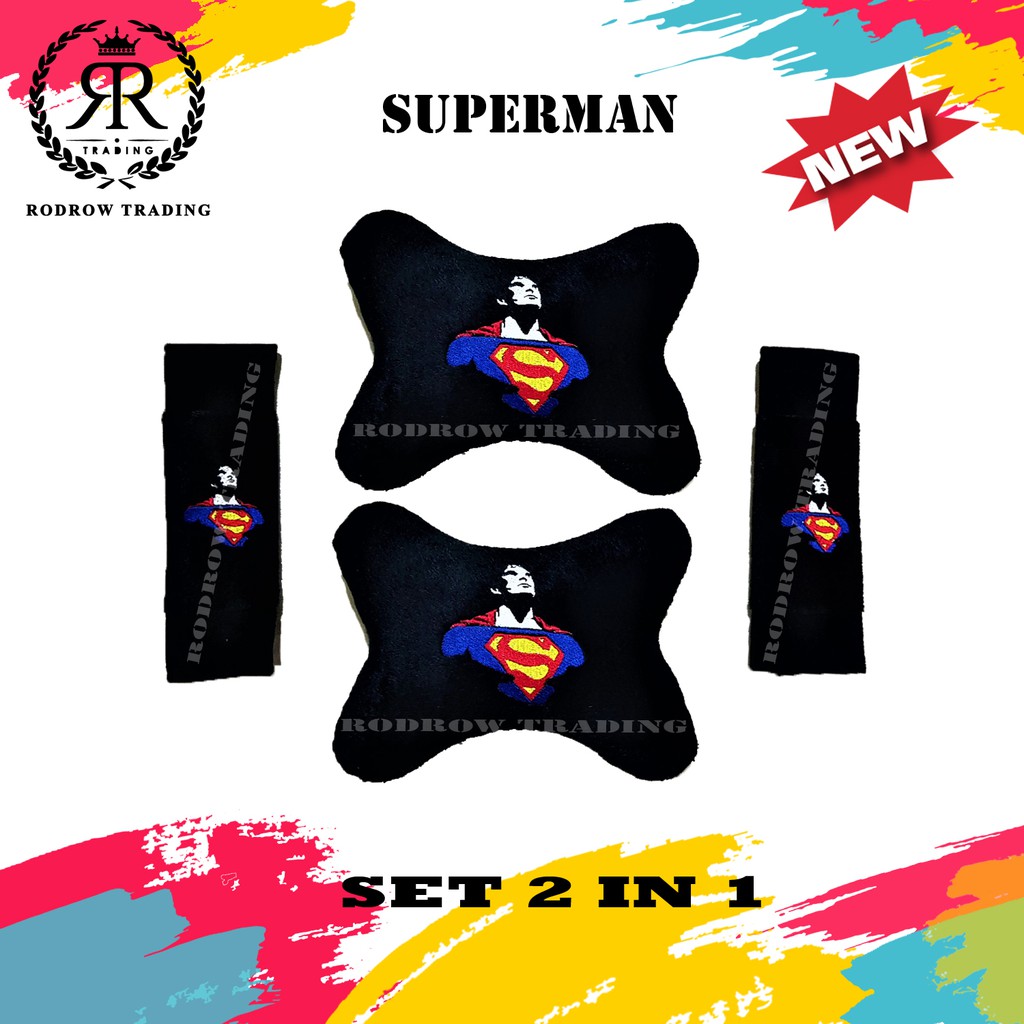 Bantal Mobil Set 2 in 1 Superman / Bantal Headrest set Superman / Motif