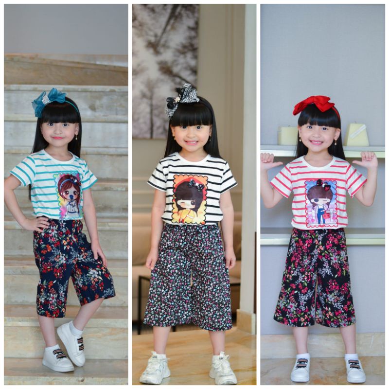 Pakaian anak perempuan 4-11tahun/setelan anak perempuan import/baju setelan kulot anak perempuan/set