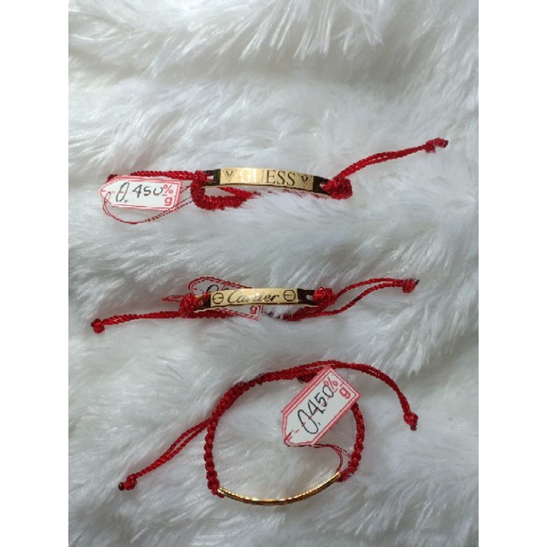 Gelang Plat Emas, kadar 8 K (375%) + tali serut merah (berat 0,450 gram) GELANG TALI PLAT EMAS