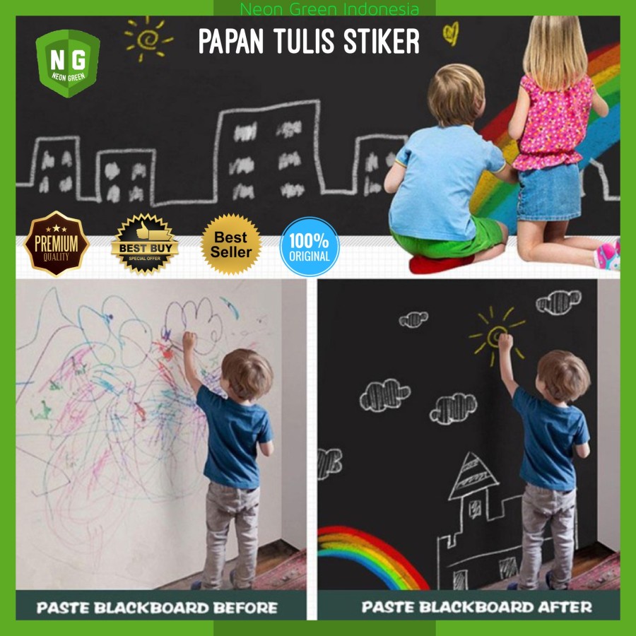 Papan Tulis Stiker Dinding Whiteboard Blackboard 200x45 cm Chalk Flexible PVC Black board White board Wall Sticker 200 x 45 cm