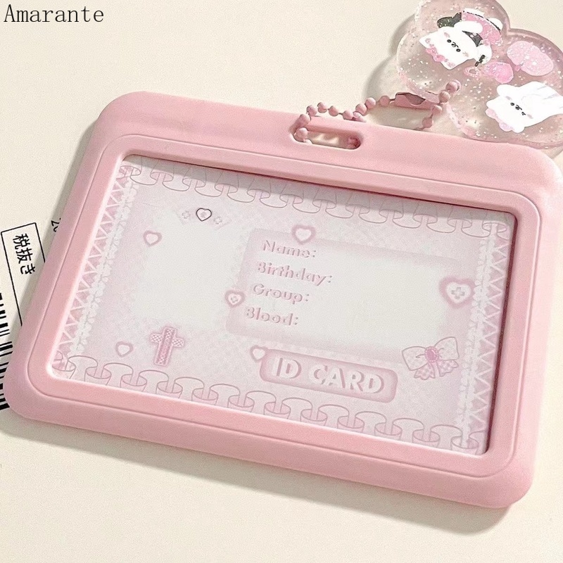 Ama Ins Idol Photocard Holder Rantai Pink Kredit Bus ID Bank Card Holder Tahan Air Pelindung Case Liontin Mengkilap