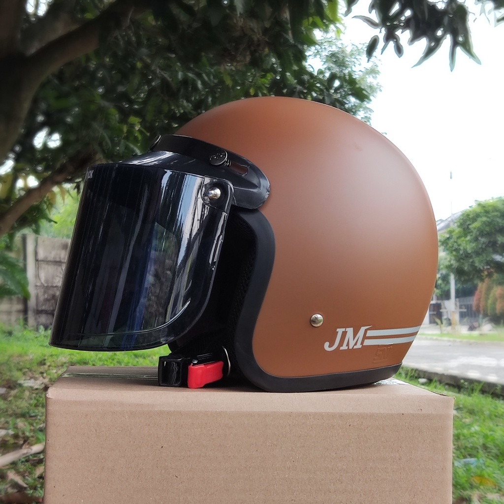 Helm Bogo Dewasa Cewek Cowok JM Garis Retro SNI