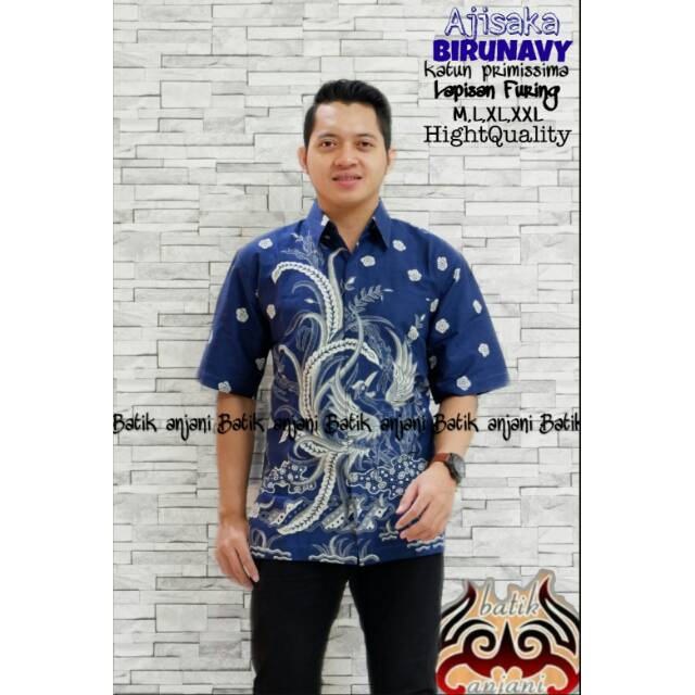 AJISAKA BIRUNAVY PENDEK.Kemeja Batik Pria Modern