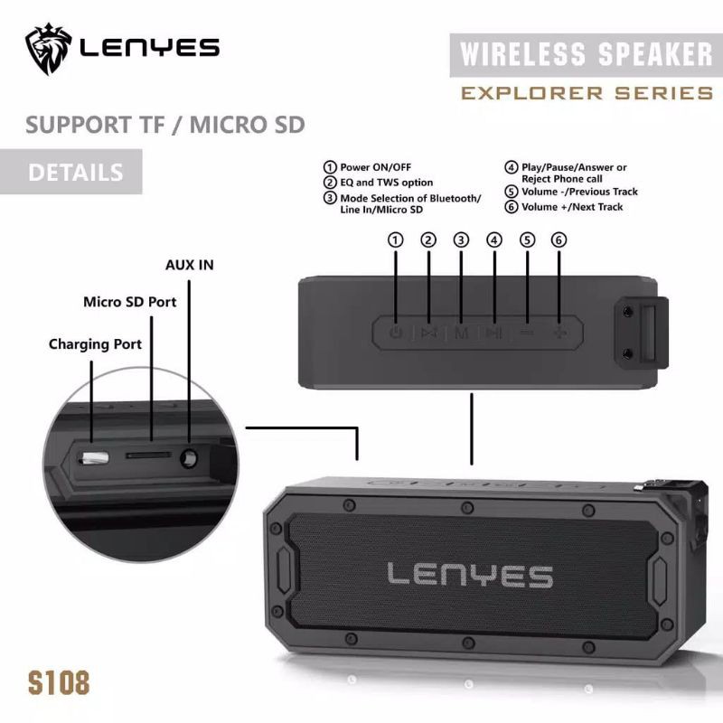 LENYES S108 40w waterproof ipx7 outdoor wireless bluetooth hifi stereo