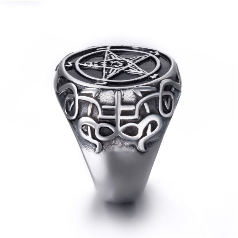 Cincin Pentagram Bahan Stainless Steel Ukuran 7-14 Untuk Pria