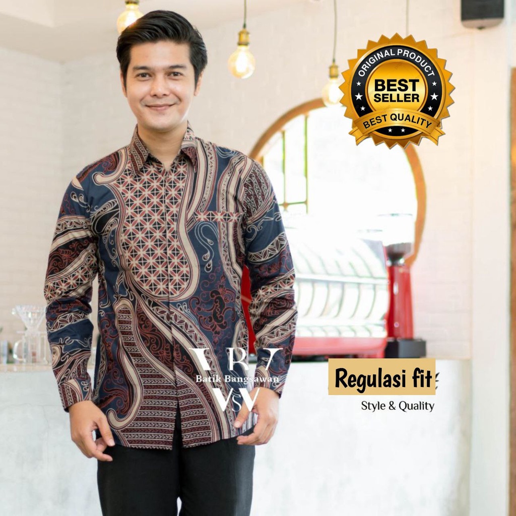 KEMEJA BATIK PRIA LENGAN PANJANG SIZE M L XL XXL  BSWART BatiK HRB026 Kenongo Hem Panjang Padi