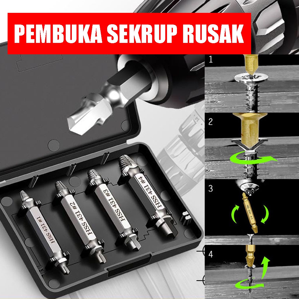 Alat Pembuka Baut Rusak - Speed Out Screw Extractor Mata Obeng Pembuka Baut Yang Rusak Mengatasi Sekrup Macet Rusak