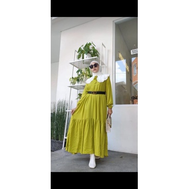 BISA COD NURRYN MIDI DRESS POLOS KERAH PUTIH GAMIS MIDI COLLAR TALI NONI KATUN RAYON POLOS BUSUI JUM