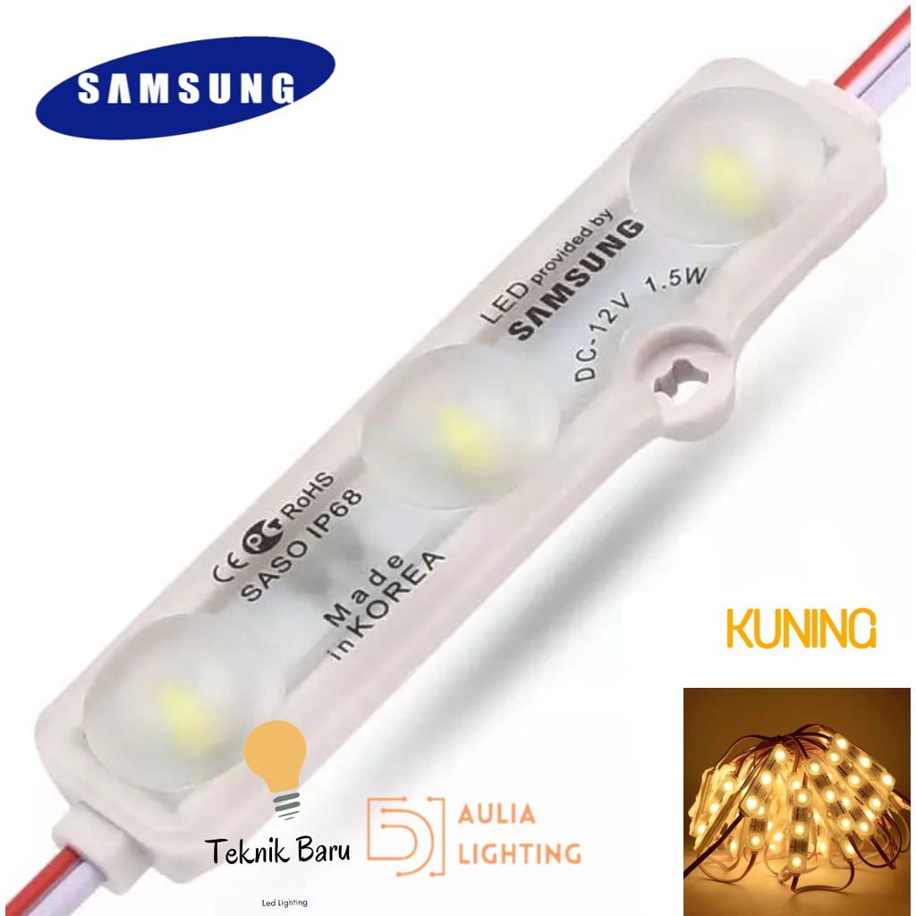 Lampu LED Strip Modul Samsung 6618 Saso 5054 Lensa 6516 12V 1.5w IP68 Reklame Facia Huruf Strip 3 Mata Putih Kuning 6617 5054