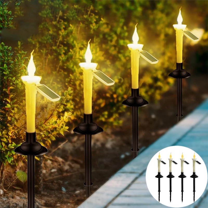 Dekorasi Taman Lampu Hias Lilin LED Light Flameless Lancip Tenaga Surya Lampu Malam Dual purpose Pesta Tahun Baru Pernikahan Tancap Tanah Outdoor Indoor Serbaguna