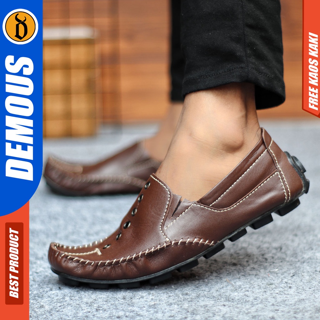 Sepatu Slip On Pria Sepatu Casual Pria Kulit Asli Kerja Kantor Kuliah Kondangan Sepatu Slop Pria Sepatu Hitam Pria DEMOUS MIDRING