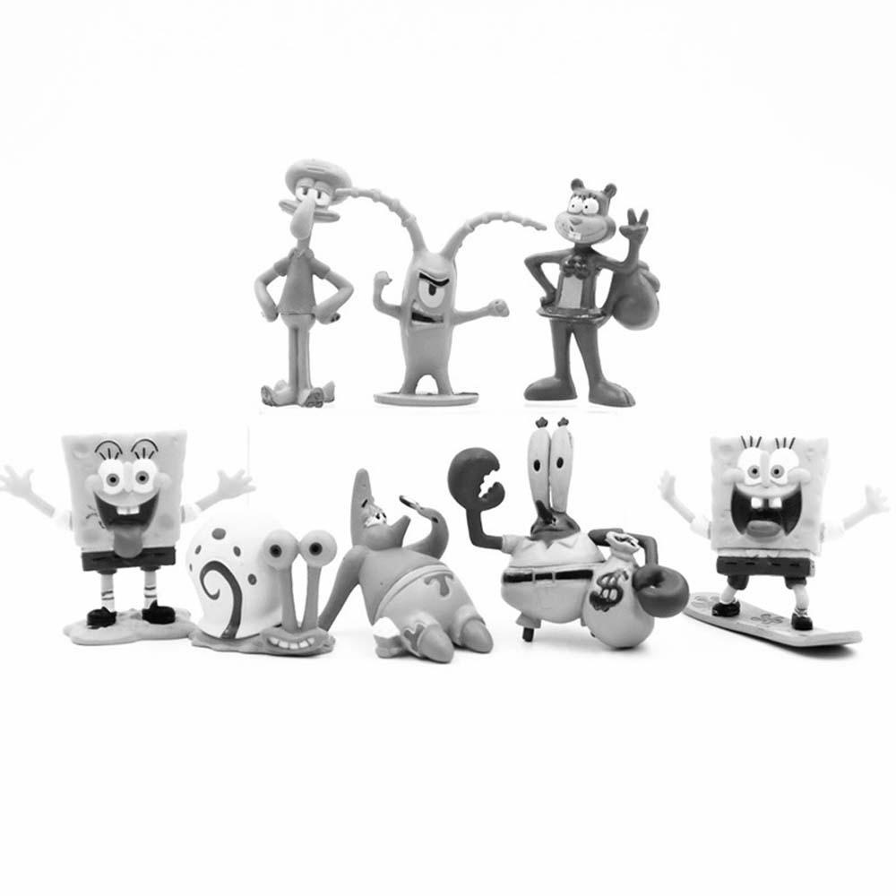 Needway  Action Figurine Mainan Anak PVC 8pcs /set Patrick Star Collection Model Bos Kepiting Squidward Model Anime SpongeBob