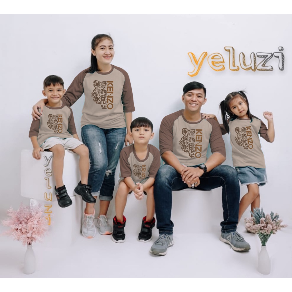 BAJU COUPLE KELUARGA MURAH KEKINIAN RAGLAN COKLAT SUSU Tiger Head printed YELUZI UNISEX