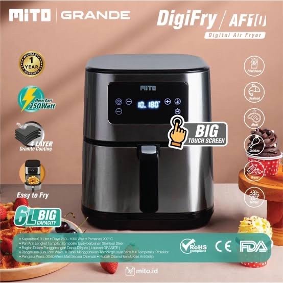 Mitochiba DigiFry Grande AF10 | Mito Digital Air Fryer 6 Liter Low Watt Hemat Listrik
