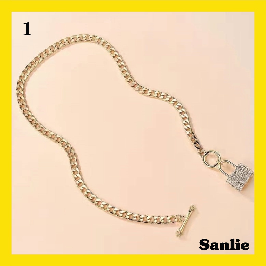 Sanlie Kalung Titanium Wanita Korea  Kalung Liontin Fashion Murah Model Gembok 1