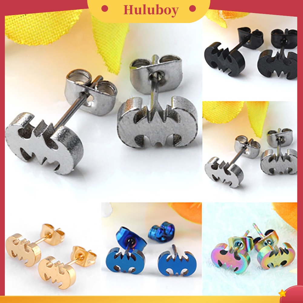 Hu Hu Hu Hu Hu Alat Bantu Pasang Kacamata♡ Anting Stud Desain Kelelawar Bahan Stainless Steel Gaya Punk Untuk Pria Dan Wanita