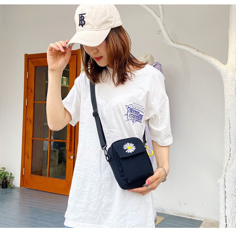 Tas slempang Wanita motif bunga / Tas Musim Panas Kanvas Tas Ponsel Korea Kasual Kecil Daisy 221