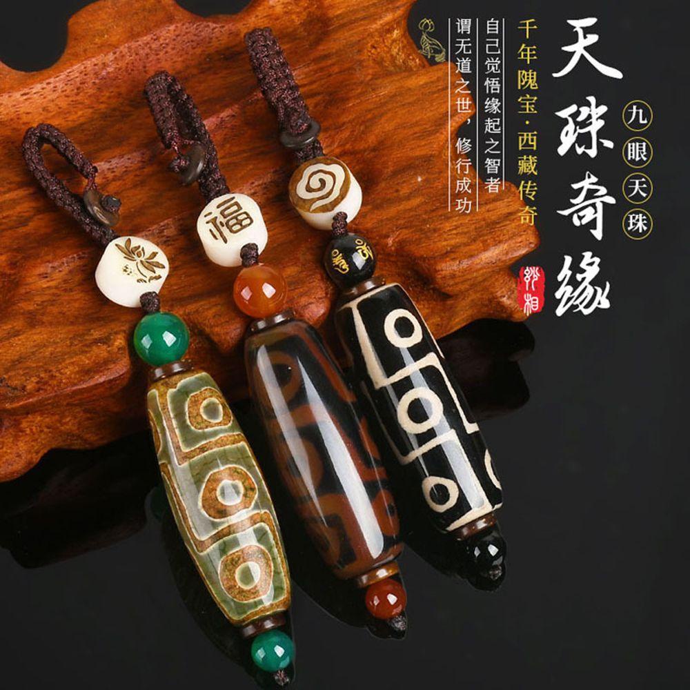 Needway Sembilan Mata Tibet Dzi Liontin Gantungan Kunci Aksesoris Perhiasan Hadiah Jewelry Making Gantungan Kunci Mobil Souvenir Pernikahan Charms Pendant Key Holder Tibet Heaven Bead Keyring