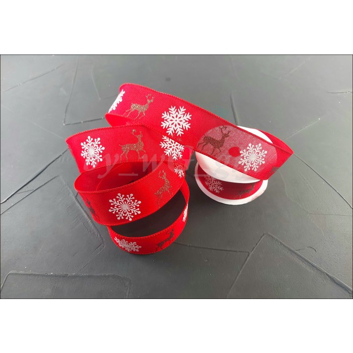 

Pita Natal Christmas - Merah - Rusa Gliter - Snowflakes ; Lebar 5 cm