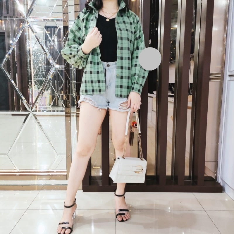 FDM-RR- KEMEJA OSLIN OVERSIZE WANITA / KEMEJA WANITA-HIJAU