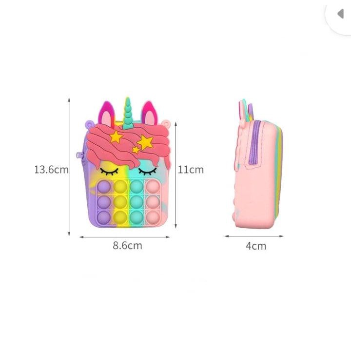 Tas Pop It Anak Unicorn, Hello Kitty, Dino, Gajah, Sapi, Kodok Pop it Handbag Tas Anak