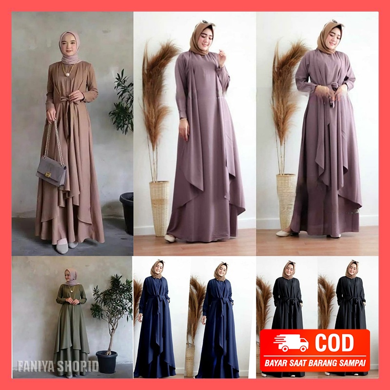 Baju Gamis Drees Stelan Pesta Wanita Lengan Panjang Remaja Dewasa Kekinian Premium Mewah Pakaian Set