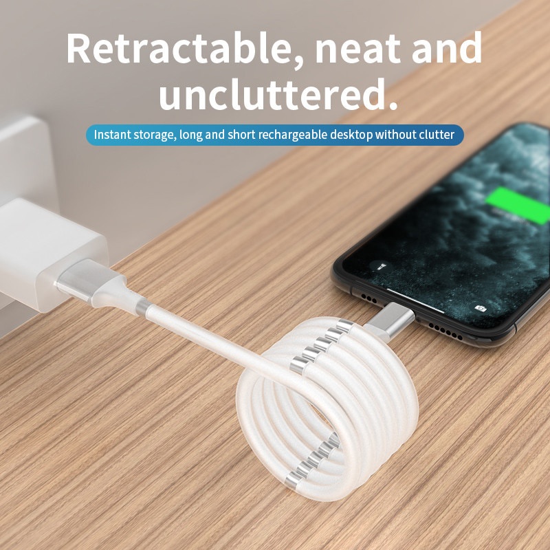 New Magnetic Self Winding Cable Micro USB Fast Charging Data Cord Portable Easy Storage Magnet Charger Type-C Cable Wire