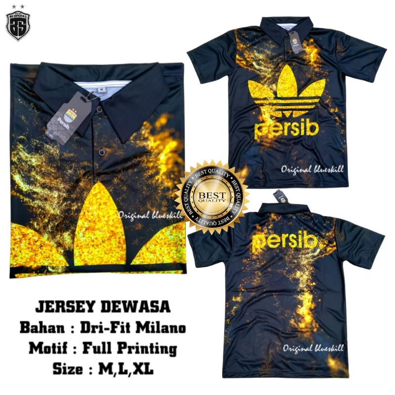 Atasan jersey persib kerah / baju olahraga dewasa / jersey polo persib terbaru / jersey supporter persib adds gold