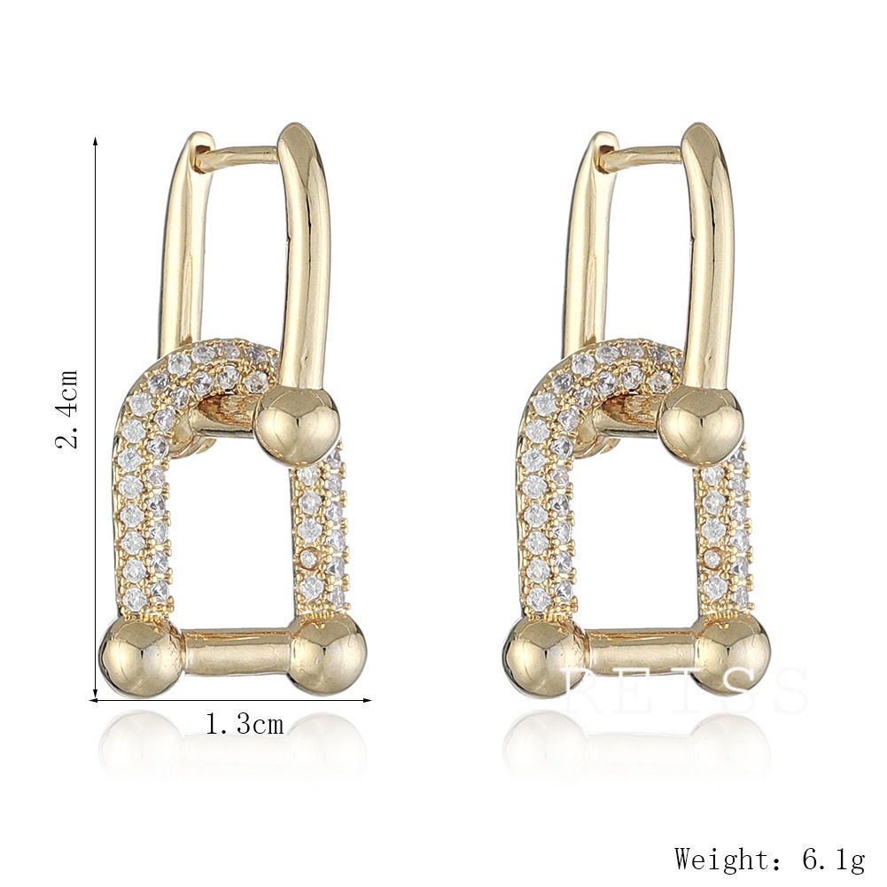 Korea Anting Fashion Zirkon Rantai Persegi Anting Kunci Kecil Anting Hoop Emas Geometris Tindik