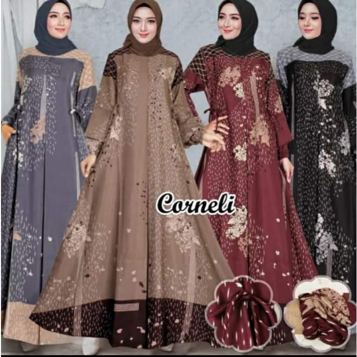 gamis motif bahan corneli