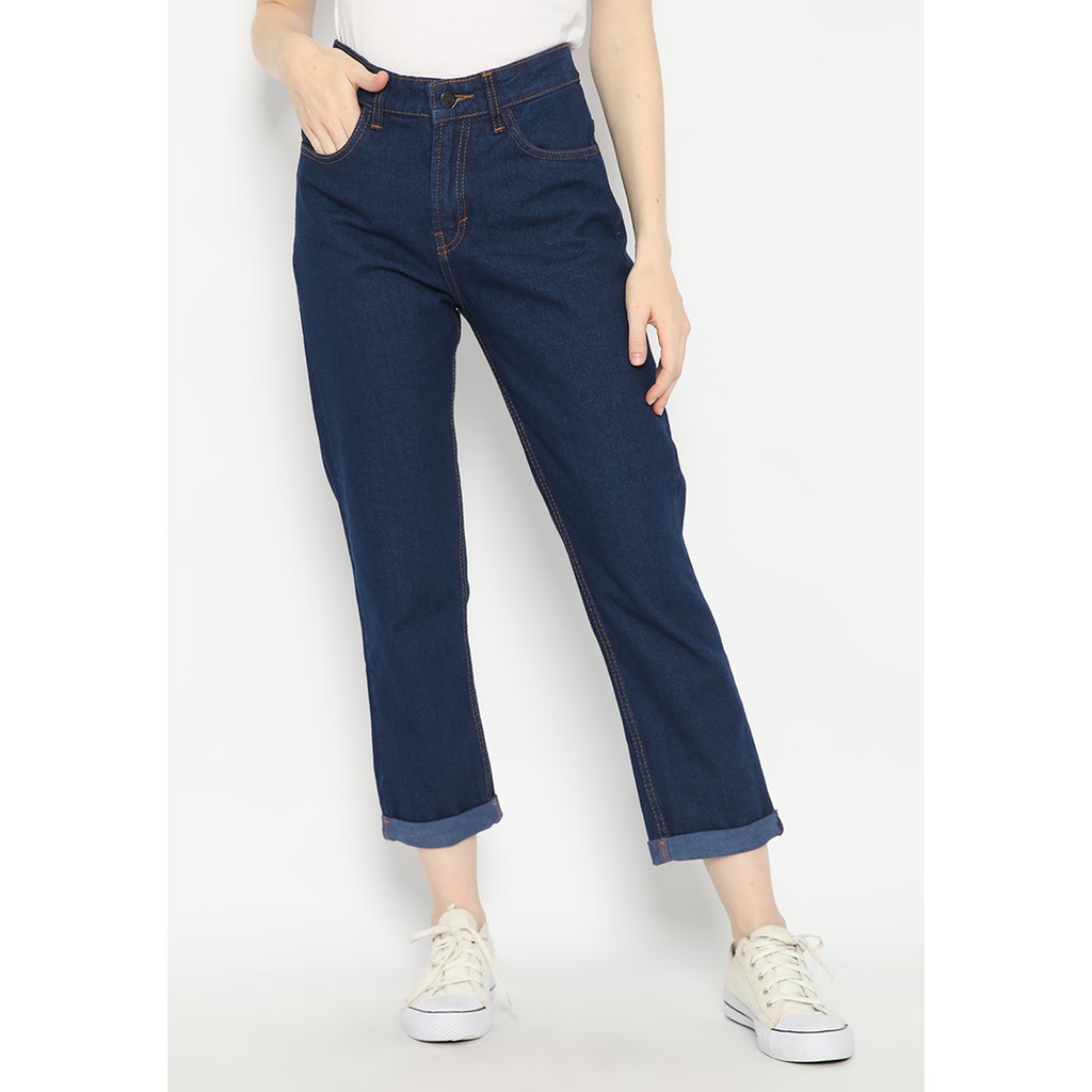 Dazina Boyfriend Jeans Tebal Celana Wanita - Navy