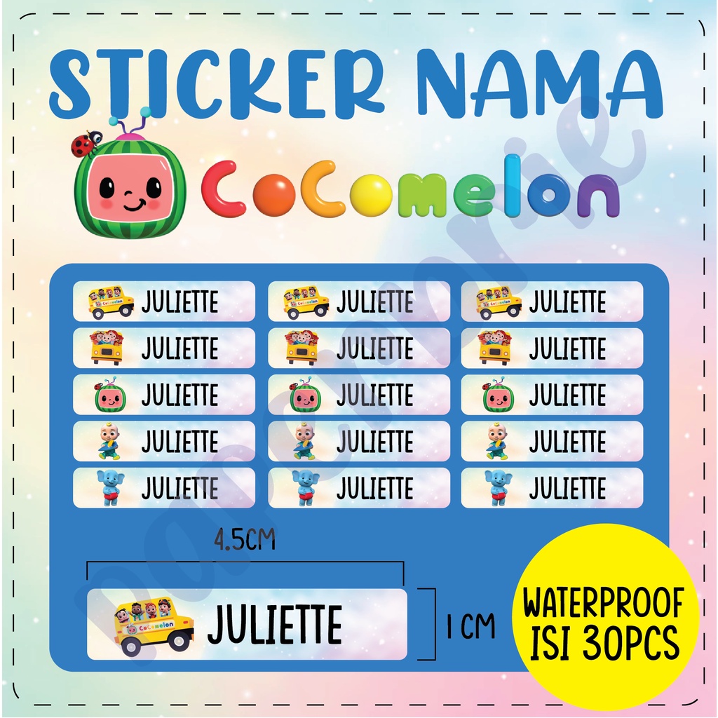 Stiker nama anak waterproof cocomelon stiker buku pelajaran stiker pensil pinsil sticker nama anak cocomelon