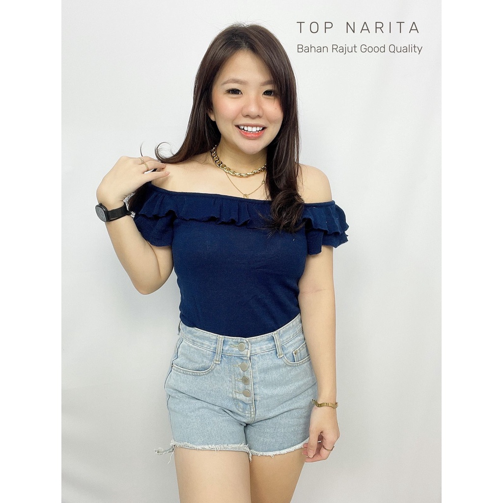 HOPYLOVY - Atasan Wanita Bahan Rajut Crop Top Tanpa Lengan Narita Top