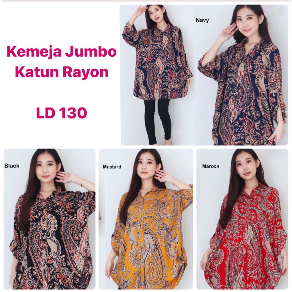 Terlaris Baju kemeja wanita jumbo 4XL motif batik formal bahan rayon Viscose adem LD 130 bagus realp