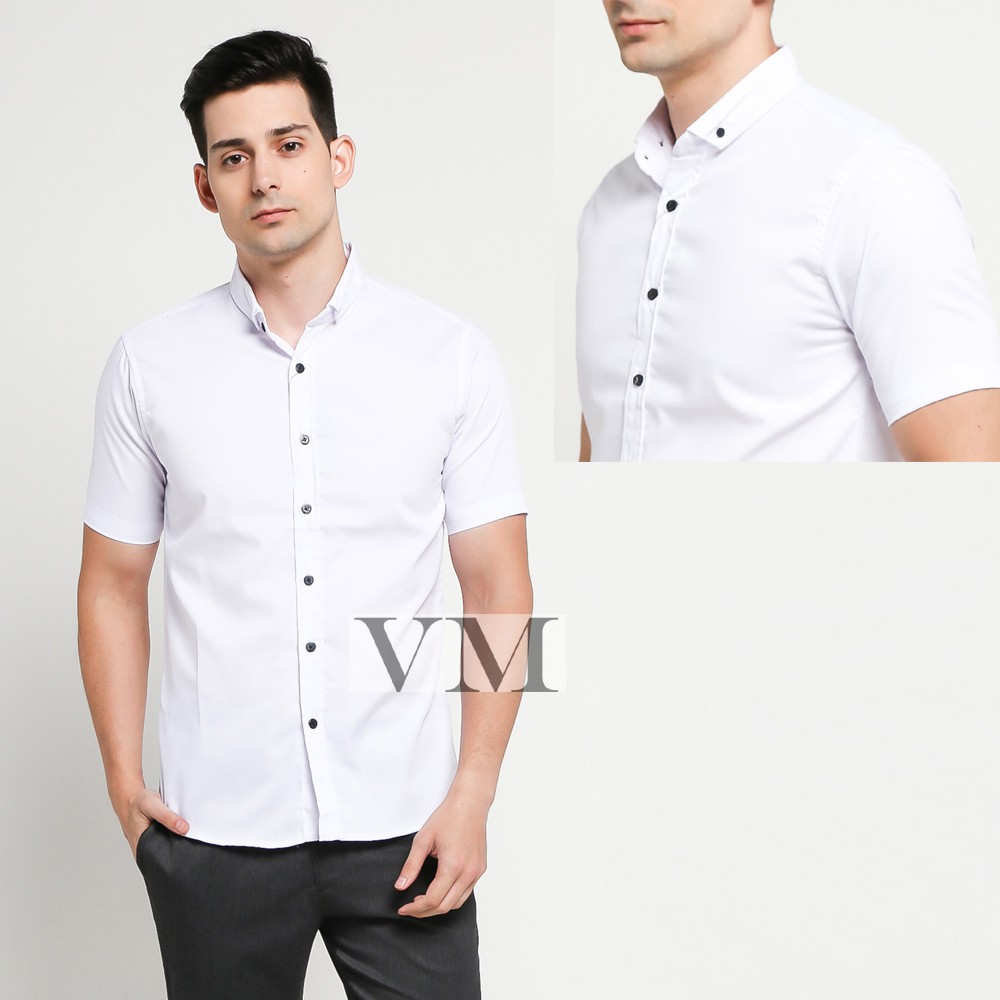 VM Kemeja Putih Pendek Polos Slimfit