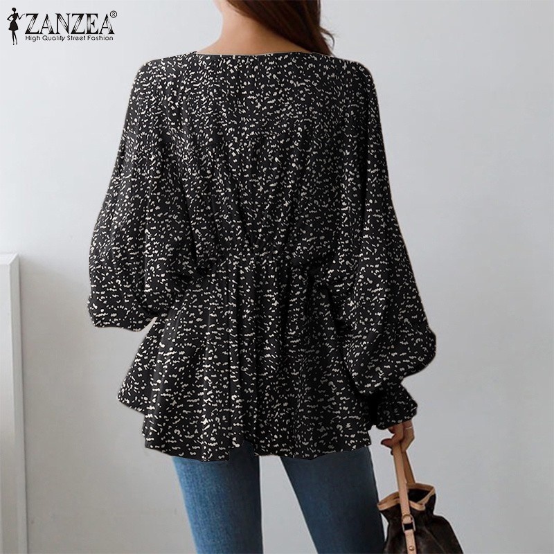 ZANZEA Women Fashion Full Sleeve V Neck Leopard Printed Casual Loose Blouse