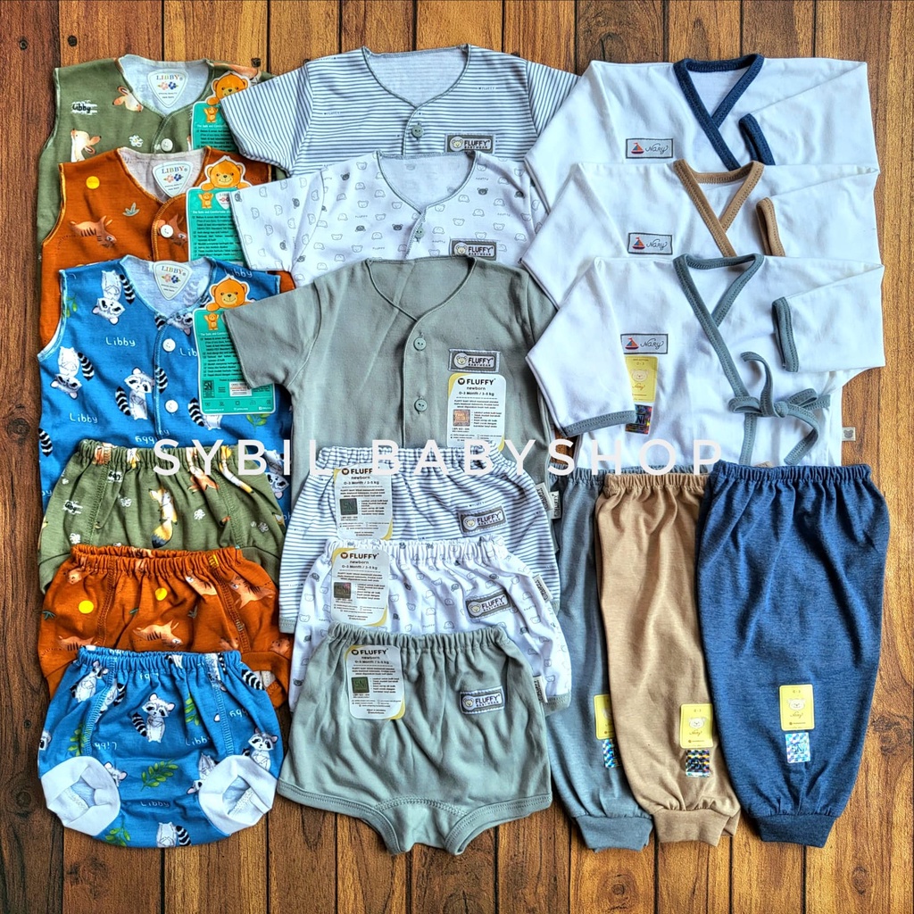 FLUFFY Paket Original Lengkap Baju Bayi (0-3 Bln) Perlengkapan Baru Lahir & Kado Bayi SNI-FLUFY KIMONO GREY