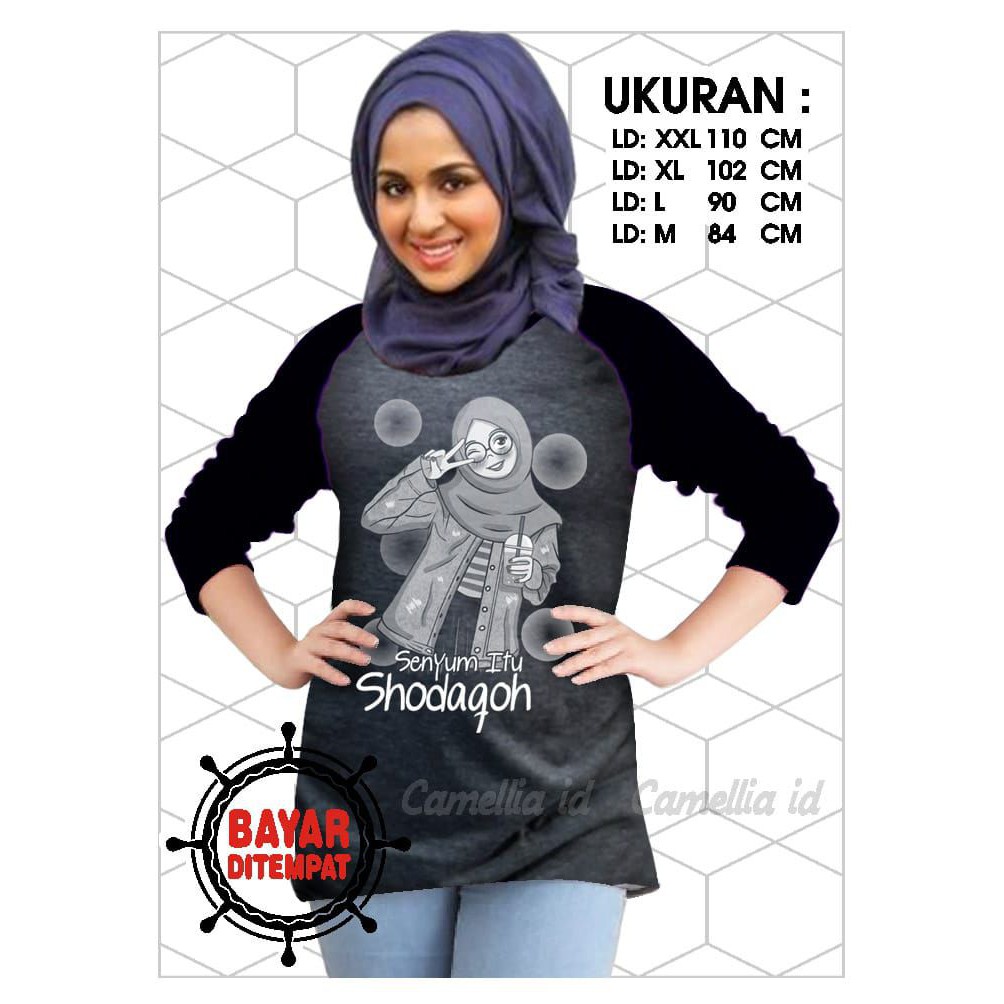 Kaos Raglan (SHODAQOH)/Kaos Wanita Lengan 3/4/ Kaos Wanita/ Kaos Cewek/ Kaos Oblong/Misty