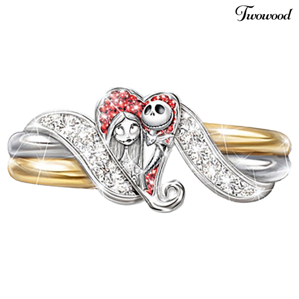 Cincin Berlian Imitasi Bentuk Hati Motif Hantu Bahan Alloy Untuk Wanita