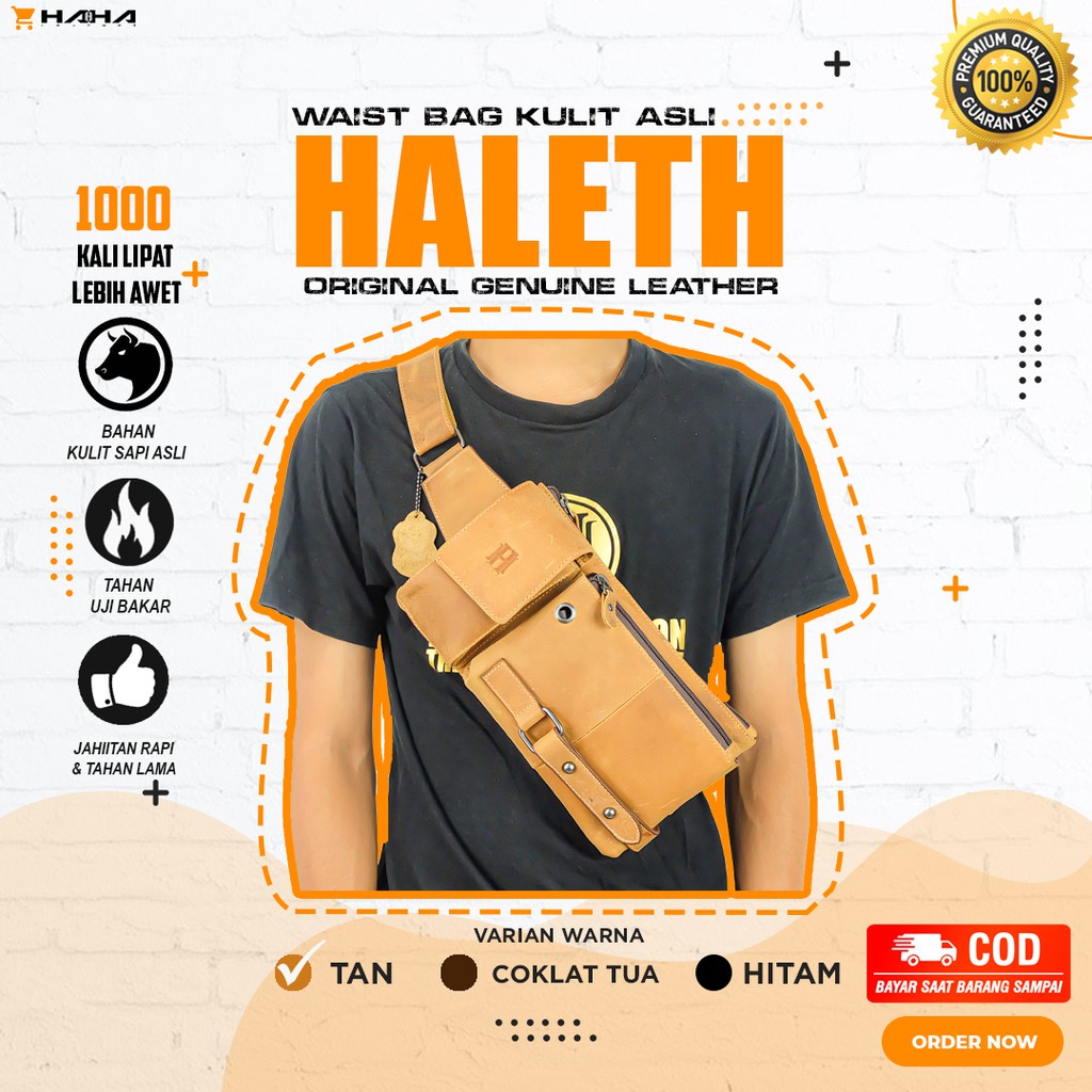 [HAHA] Sling bag HALETH kulit tas selempang dada slingbag waistbag Kulit sapi asli Cowok  Pria Laki