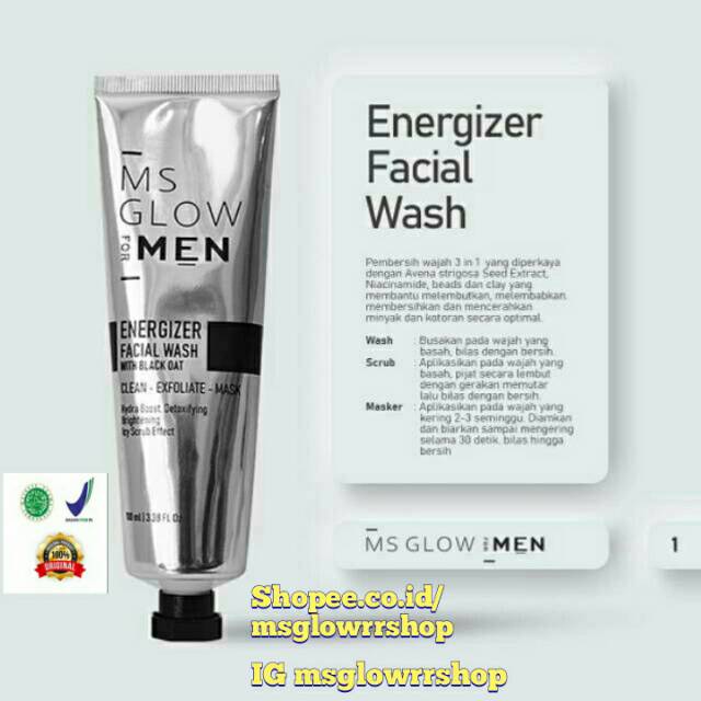 MS GLOW facial wajah pria" ENERGIZER FACIAL WASH MAN " SELLER Produk Original 100%BPOM.