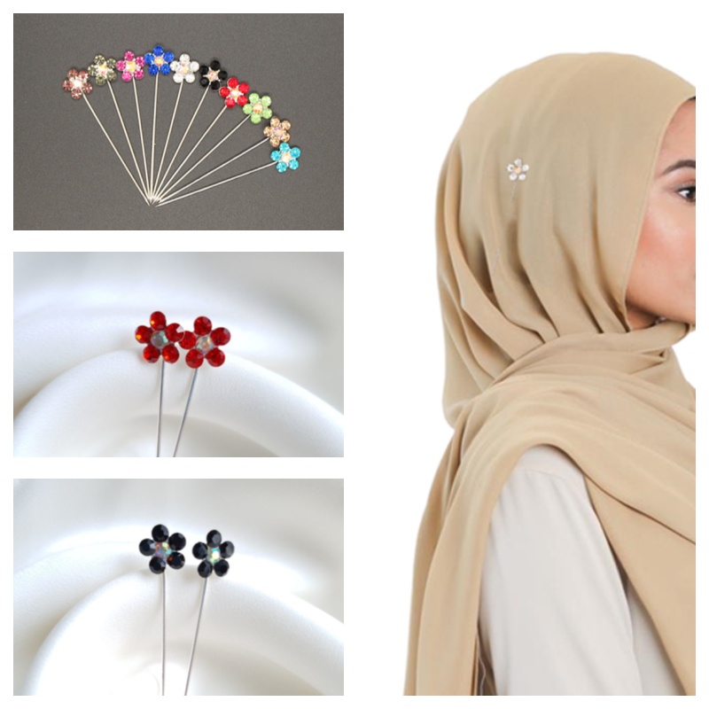 1pc Bros Peniti Hijab Desain Bunga Hias Berlian Imitasi M30016-1PC