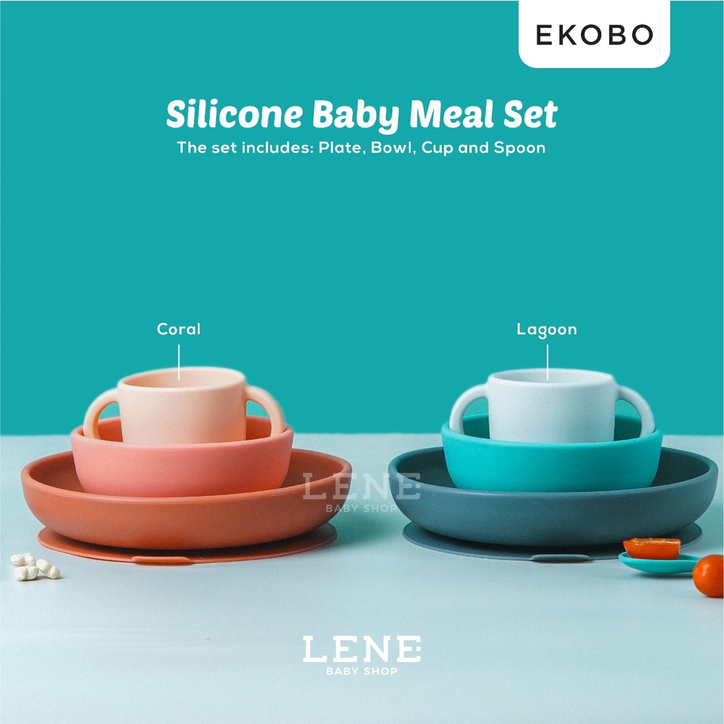 EKOBO Silicone Baby Meal Set - Peralatan Makan MPASI, Set Makan Bayi Silikon