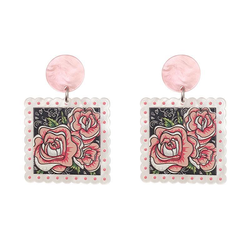 Anting Tusuk Motif Print Geometri Gaya Retro Untuk Wanita