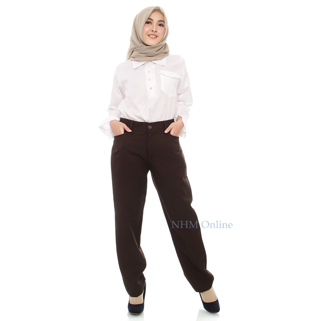 NHM Celana Panjang Bahan Celana Kerja Kuliah PKL Formal Wanita kancing 103, Celana Kantor