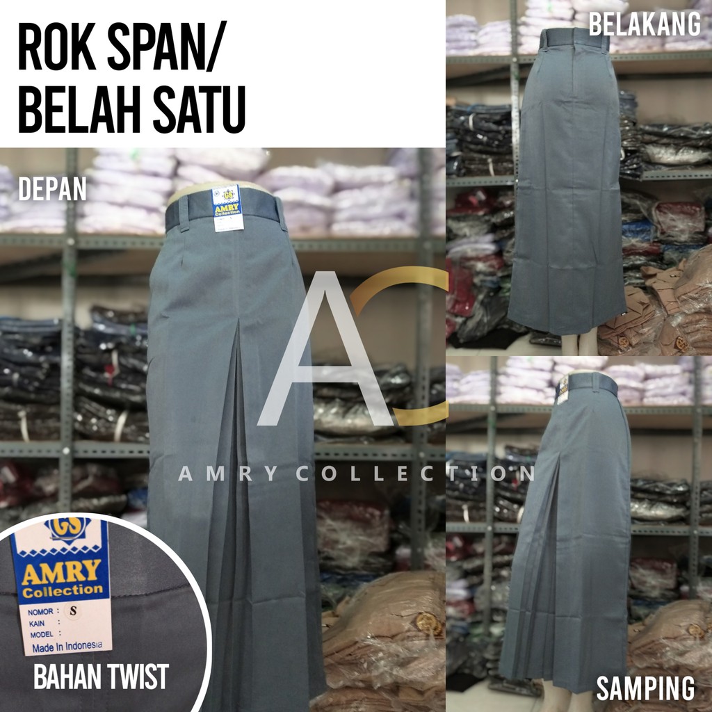 Rok span Abu-abu SMA Rok panjang belah 1 Bahan Twist Kain licin Seragam sekolah