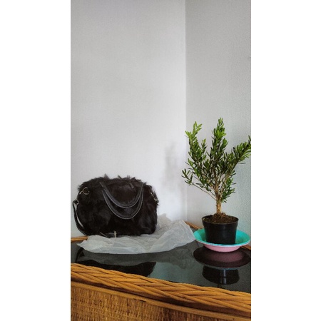 TAS WANITA SELEMPANG/BAHU TAS FASHION WANITA HANDBAG TOTE BULU KELINCI LUCU WARNA HITAM